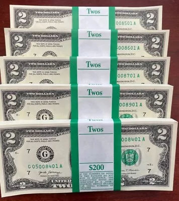 100 TWO DOLLAR BILLS - $2 UNCIRCULATED SEQUENCIAL - 2017A With BEP San Francisco • $248