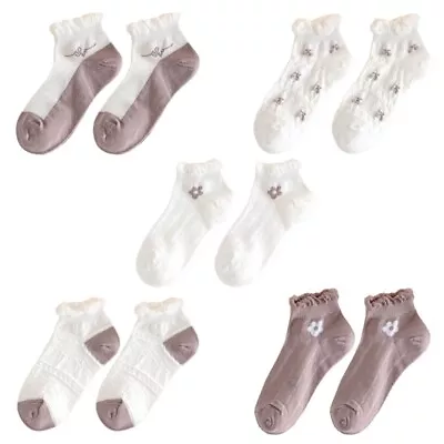 Womens Japanese Style Sweet Floral Socks Frilly Ruffle Cuffs Ankle Socks • $14.16