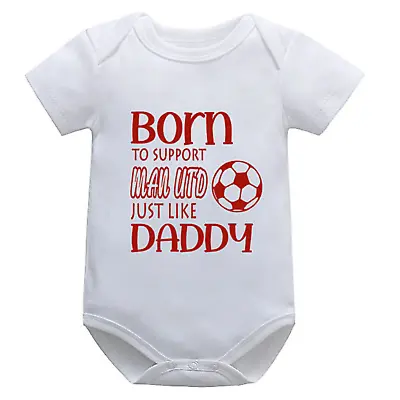 Personalised Man Utd Born To Support Short Sleeve Baby Bodysuit Grow Football A • £10.99