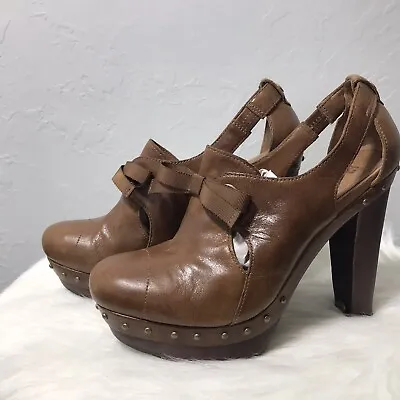 UGG Celestina Size 10 Brown Leather Studded Platform Heels Sheepskin  1001311 • $34.99