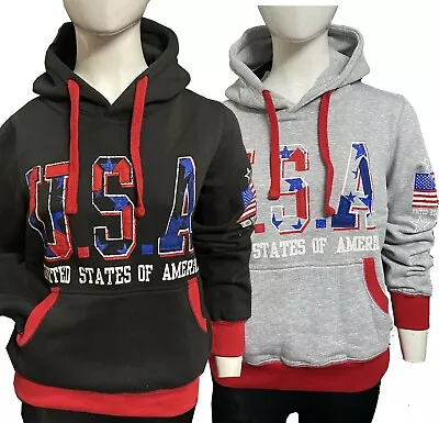 Womens USA Hoodie Pullover Hoody Casual Hooded Sweat Shirt Girls Hoodie 8-14 • $9.93