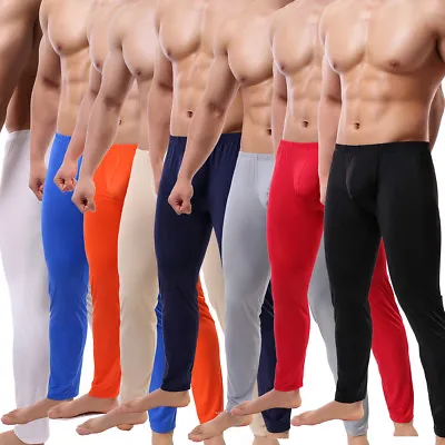 Cool Men's Smooth Bulge Pouch Long Johns Pants Basic Underpants Soft Ice Silky • £10.22