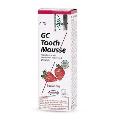 Gc Tooth Mousse Strawberry Topical Tooth Cream With Recaldent 1 Tube Of 40 Gm • $33.95