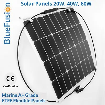 BlueFusion Flexible Grade A+ Solar Panels 20W 40W 60W Marine Sail Boat Caravan • £47.99