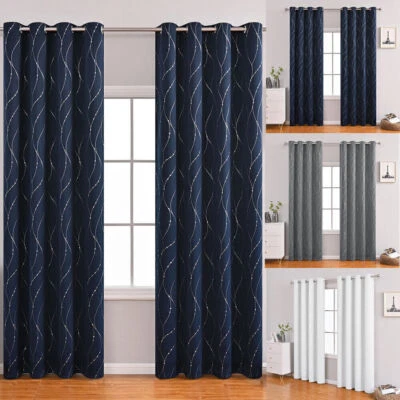 £18.09 • Buy Thermal Thick Blackout Curtains Ring Top Eyelet Ready Made Pair Energy Saving UK