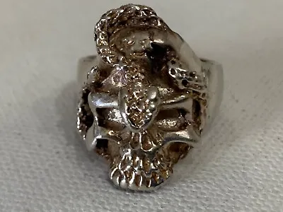 Vintage Sterling Silver .925 Men's Skull With Snake/Biker Ring Size 13-14 • $95