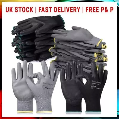 24 Pairs PU COATED Industrial Safety Work Gloves Mens Builders Garden Grip S-2XL • £6.99