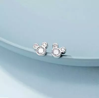 Tiny Disney Mickey Mouse Silver Cubic Zirconia Stud Earrings • $9.99