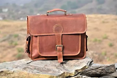 Awarded Genuine Vintage Leather Satchel Messenger Man Hand Laptop Briefcase Bag • $58.88