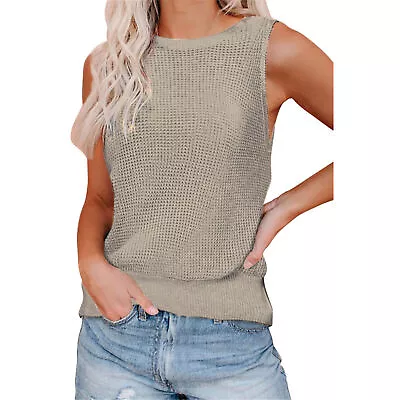 Khaki S Knitted Halter Vest Polyester Fiber Loose Crew Neck Wrinkle Free Wom Blw • £17.94