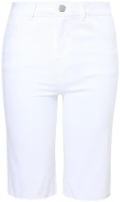 £9.95 • Buy Cotton Knee Length White Stretch Thin Denim Shorts Chino Casual Pant Ladies