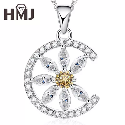 925 Silver Real Moissanite Snowflake Necklace Moon Pendant Fine Jewelry For Gift • $38.61