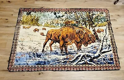 Vintage Large Velvet Tapestry Buffalo Wildlife Winter Scene 70  X 46  • $39.99