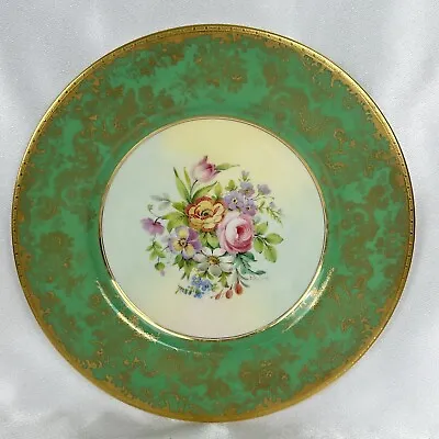 £88.11 • Buy Mintons England Green & Gold Encrusted Floral 10” Cabinet Plate