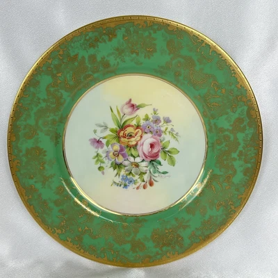 Mintons England Green & Gold Encrusted Floral 10” Cabinet Plate • £76.01