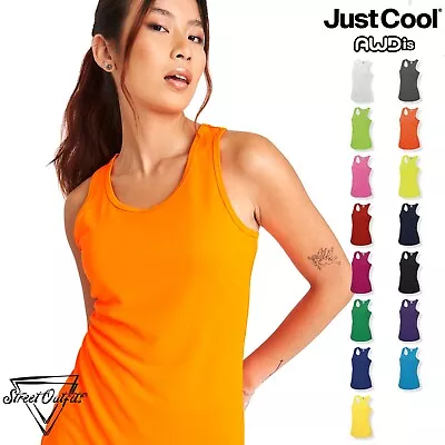 Womens Quick Dry Tank Top Vest Gym Lightweight Polyester Workout Sports AWDis • £6.64