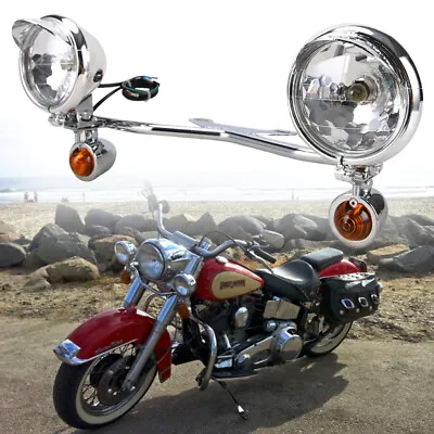 Motorcycle Passing Turn Signal Lamp Driving Fog Spot Light Bar Kit For Harley • $55.41