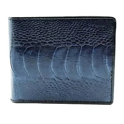 New Navy Blue Genuine Ostrich Leather Leg Skin Men Bi-fold  Slim Wallet. • $39.99