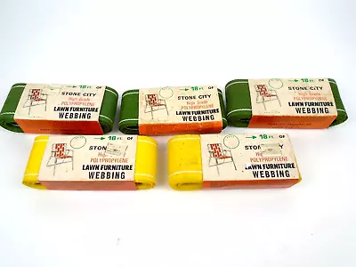 Vintage Lawn Furniture Chair Webbing Green Yello Lot Of 5 Bedford Ind. USA • $19.99