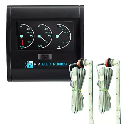 Caravan LCD Dual Tank Water Level Indicator And Voltmeter Gauge 7.5m Sender Unit • $234.85