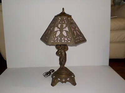 Vintage Ef & Ef Industries Cherub Pink Slag Glass Table Lamp  Shade Art Deco • $299.99
