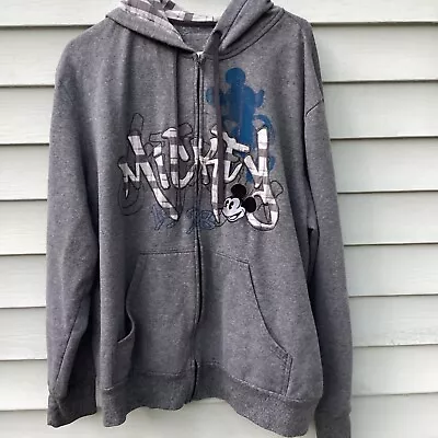 Disneyland World Parks Graffiti Mickey Mouse Zip Hoodie Jacket Gray Plaid XL • $14.99