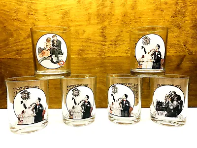 Vintage Set Of 6 Norman Rockwell Saturday Evening Post Rocks Glasses  • $40