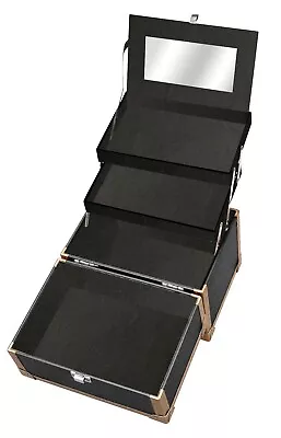Cameo Black Leather Makeup Trinket Train Case Jewelry Box Cosmetic Organizer • $29.99