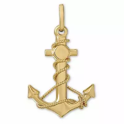 14K Yellow Gold Anchor With Rope Pendant Men Women Charm • $125.79