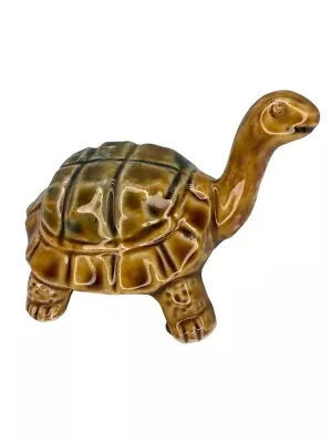 Vintage Ceramic TURTLE Tortoise Figurine Brown Green Glazed Marine Life • $14