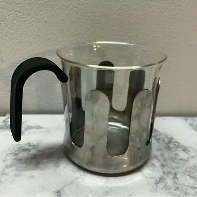 Michael Graves Demitasse Espresso Glass & Stainless Cup W Handle Vintage • $22