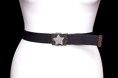 £3.95 • Buy Girls Black Canvas Belt With Rhinestone Star Bling Buckle - Adjustable
