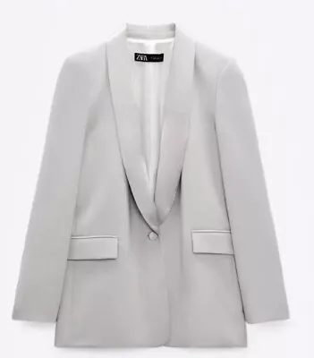 NWT ZARA WOMAN COMBINATION SATIN EFFECT GREY BLAZER TUXEDO JACKET Size M • $49.99