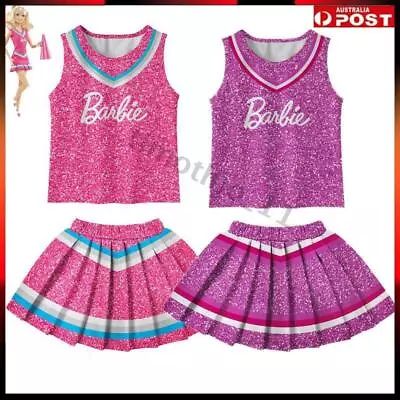 Kids Adults Barbie Costume Cosplay Barbie Cheerleaders Top Skirt Fancy Dress • $22.79