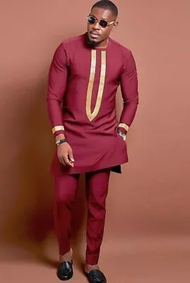 Maroon And Gold Men's Shirt And Pants African Clothing Kaftan African Fashion • $102.50