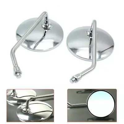 Motorcycle Bike 4  Round Long Stem Strong Mirrors 8mm Chrome Functional 2PCS New • $23.98
