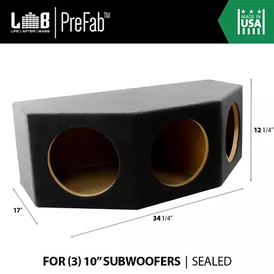 Sealed Angled-Front MDF Subwoofer Enclosure Box For (3) 10  Car Sub Subwoofers • $179.99