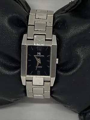 Mount Royal Men's Silver Stainless Steel Analog Black Dial Quartz Watch JK132 • $49.99