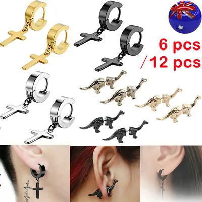 $7.99 • Buy 6/12PCS Cross Dangle Earrings Women Men's Hoop Huggie Punk Earrings Stainless 