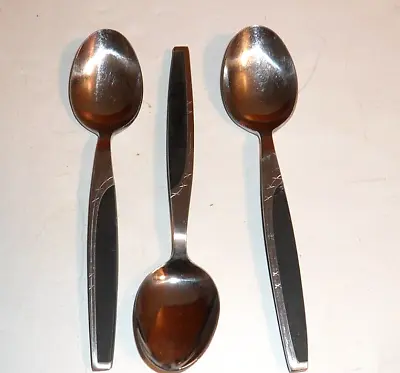 Vintage MCM Mar-Crest Ebony Elegance 3 Serving Spoons  Black Handle Japan Atomic • $24.99