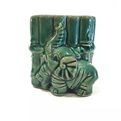 Majolica Elephant & Bamboo Vintage Small Planter Pot Vase 3  • $29.99