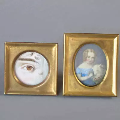 2 Antique Miniature 1.5  Brass Frames W Easels ~ Portrait + Lover's Eye * DOLLS • $24.99