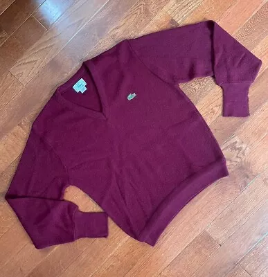 Vintage Izod Lacoste Purple V-Neck Long Sleeve Sweater Orlon Acrylic USA Size S • $24.99