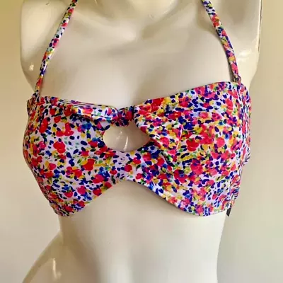 Quiz Bikini Top Size 10 Bandeau Halter Neck Floral White Print New Holiday Beach • £7