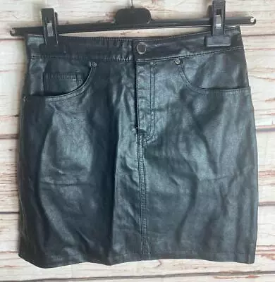 H&M Size 10 Skirt Pencil A-line Short Faux Leather Black Womens 3436 • £5.95