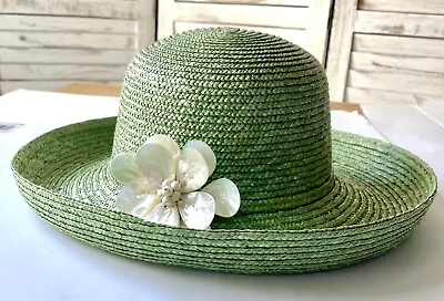 Cappeli Straworld Hat Women’s Green With Shell? Flower Pin 100% Straw Sun Hat • $19