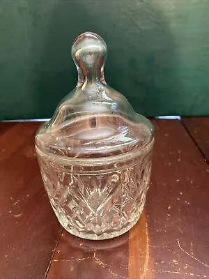 Vintage Antique Clear Cut Glass Candy Dish Bowl With Lid Star Pattern • $20