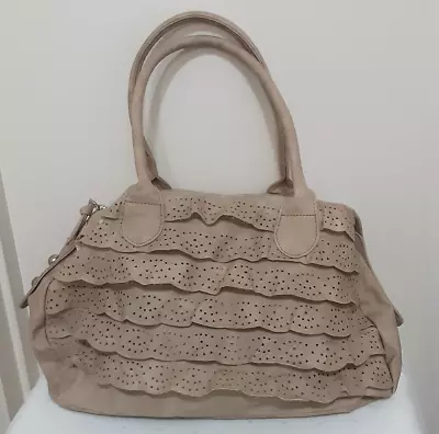 Women's  Beige Ruffled Front Hand Bag / Shoulder Bag • $18