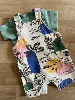 Baby Boy 0-3 Months Marks And Spencer Animals Short Dungaree Set • $6.22