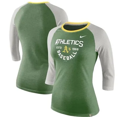 Women’s Oakland Athletics A's  Nike Raglan T-Shirt Size Medium Green 3/4 Sleeve • $14.99